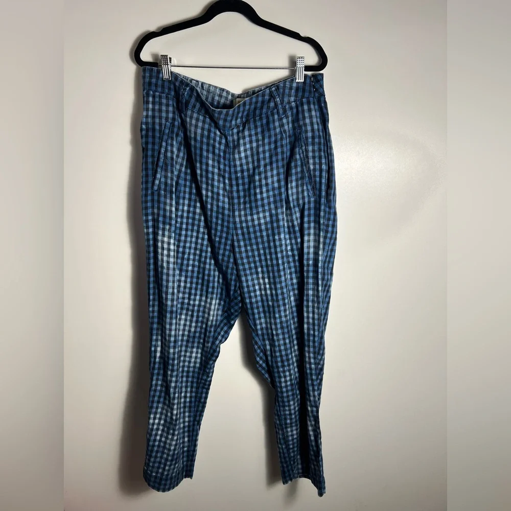 Anthropologie Maeve Avryl Bleached Slim Pants Blue Check Plaid Sz 14 - Picture 5 of 14